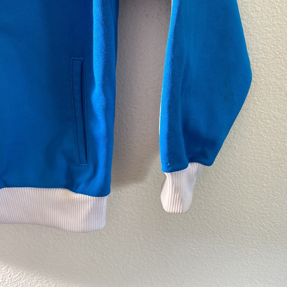 Adidas Sweatshirt Boys Size S Small Full Zip Blue White Logo Pockets - Picture 4 of 12